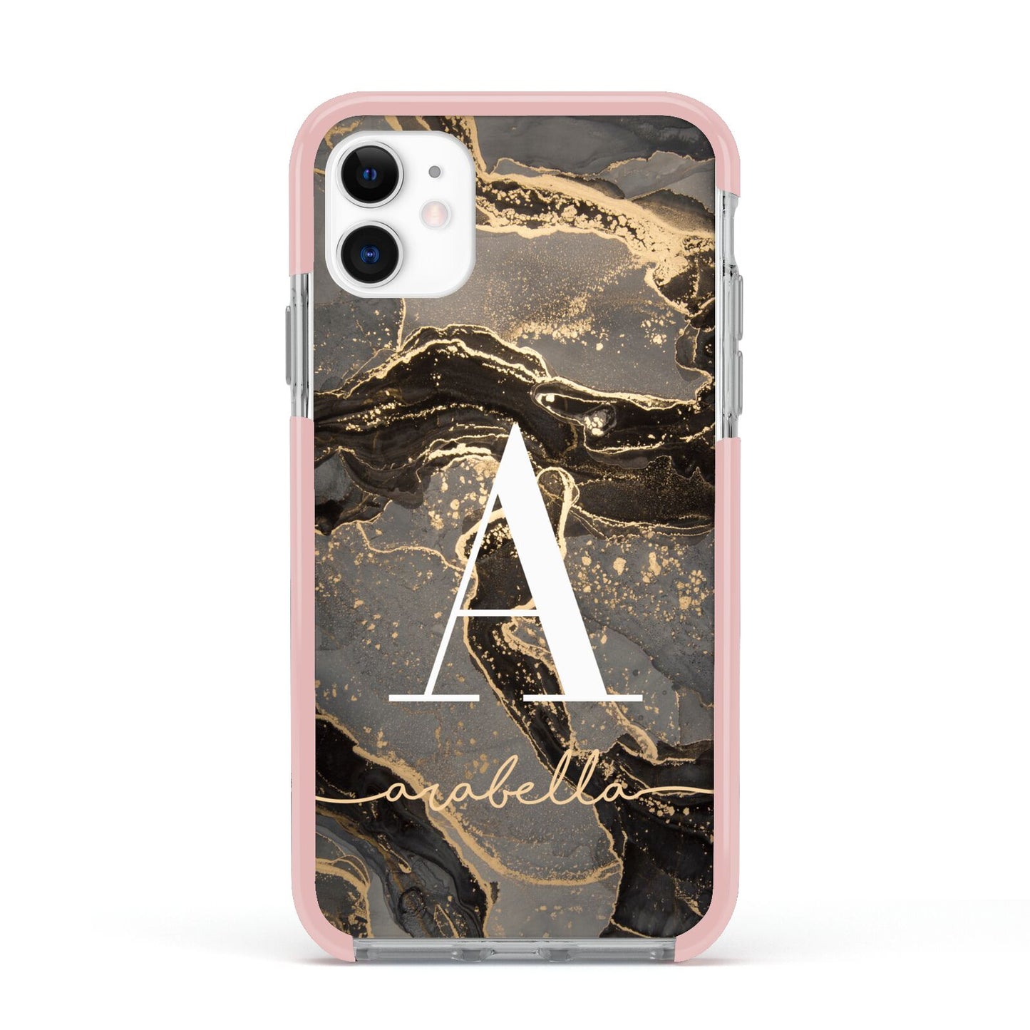 Black and Gold Marble Apple iPhone 11 in White with Pink Impact Case