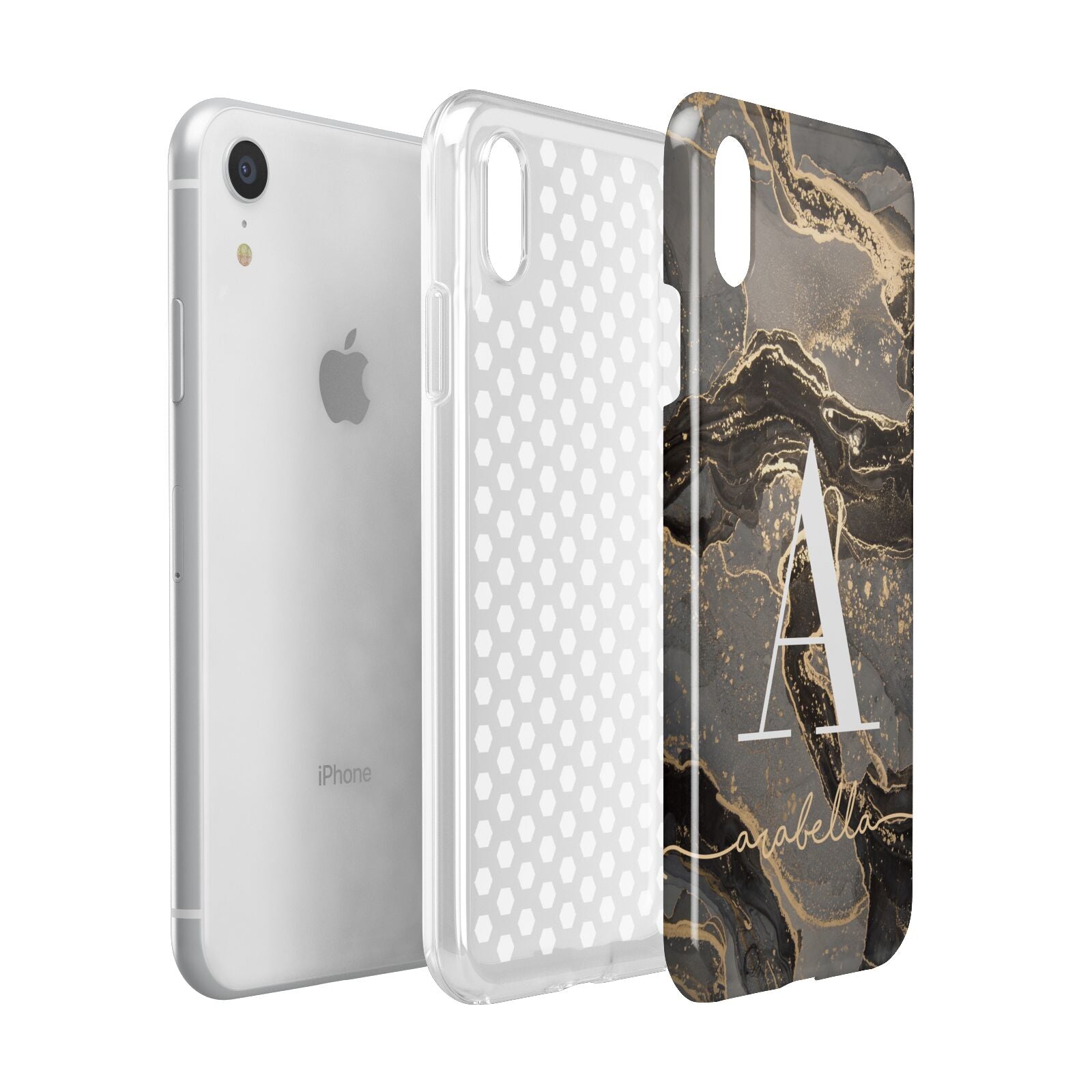 Black and Gold Marble Apple iPhone XR White 3D Tough Case Expanded view
