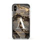 Black and Gold Marble Apple iPhone Xs Impact Case Black Edge on Silver Phone