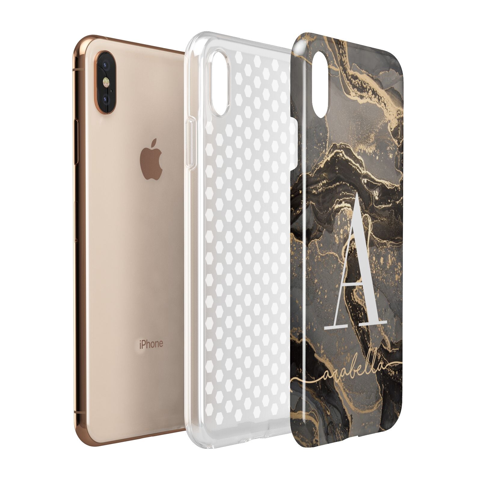 Black and Gold Marble Apple iPhone Xs Max 3D Tough Case Expanded View