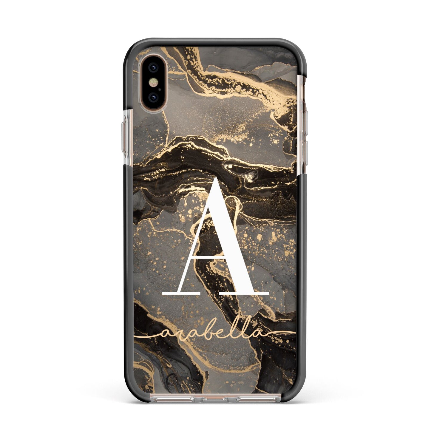 Black and Gold Marble Apple iPhone Xs Max Impact Case Black Edge on Gold Phone