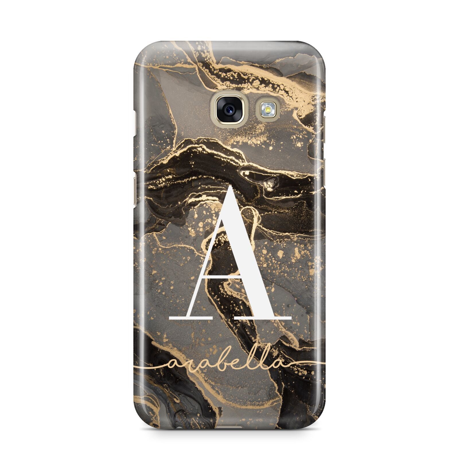 Black and Gold Marble Samsung Galaxy A3 2017 Case on gold phone