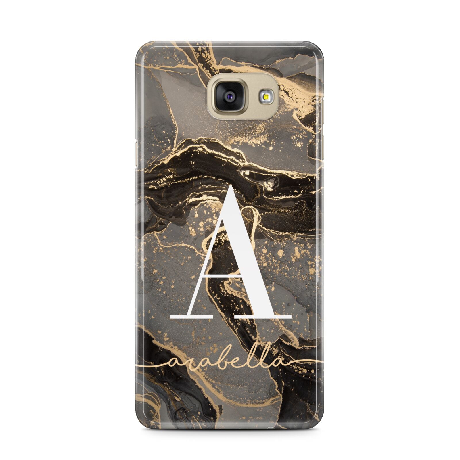 Black and Gold Marble Samsung Galaxy A7 2016 Case on gold phone