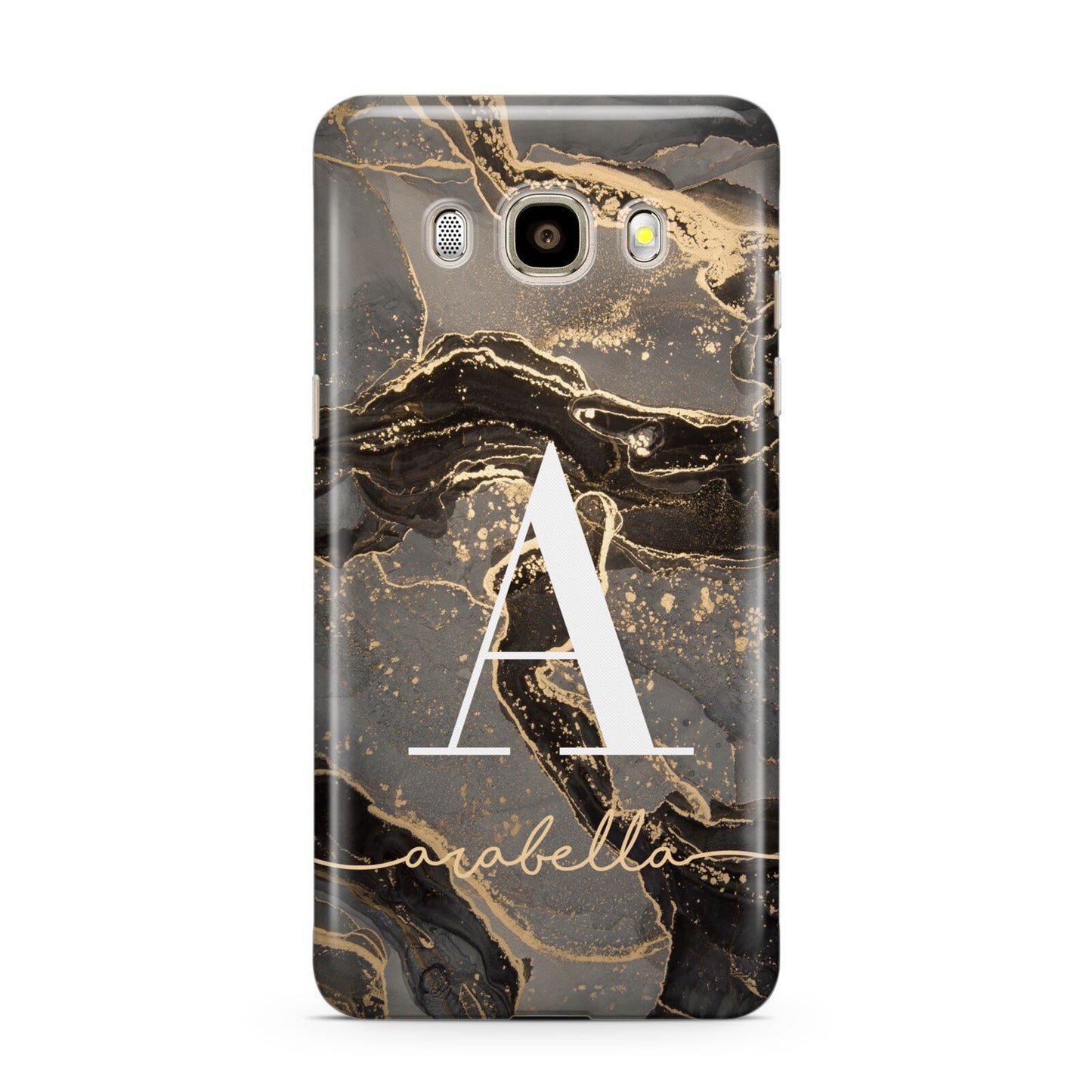 Black and Gold Marble Samsung Galaxy J7 2016 Case on gold phone