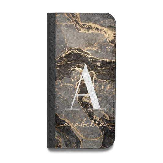 Black and Gold Marble Vegan Leather Flip iPhone Case