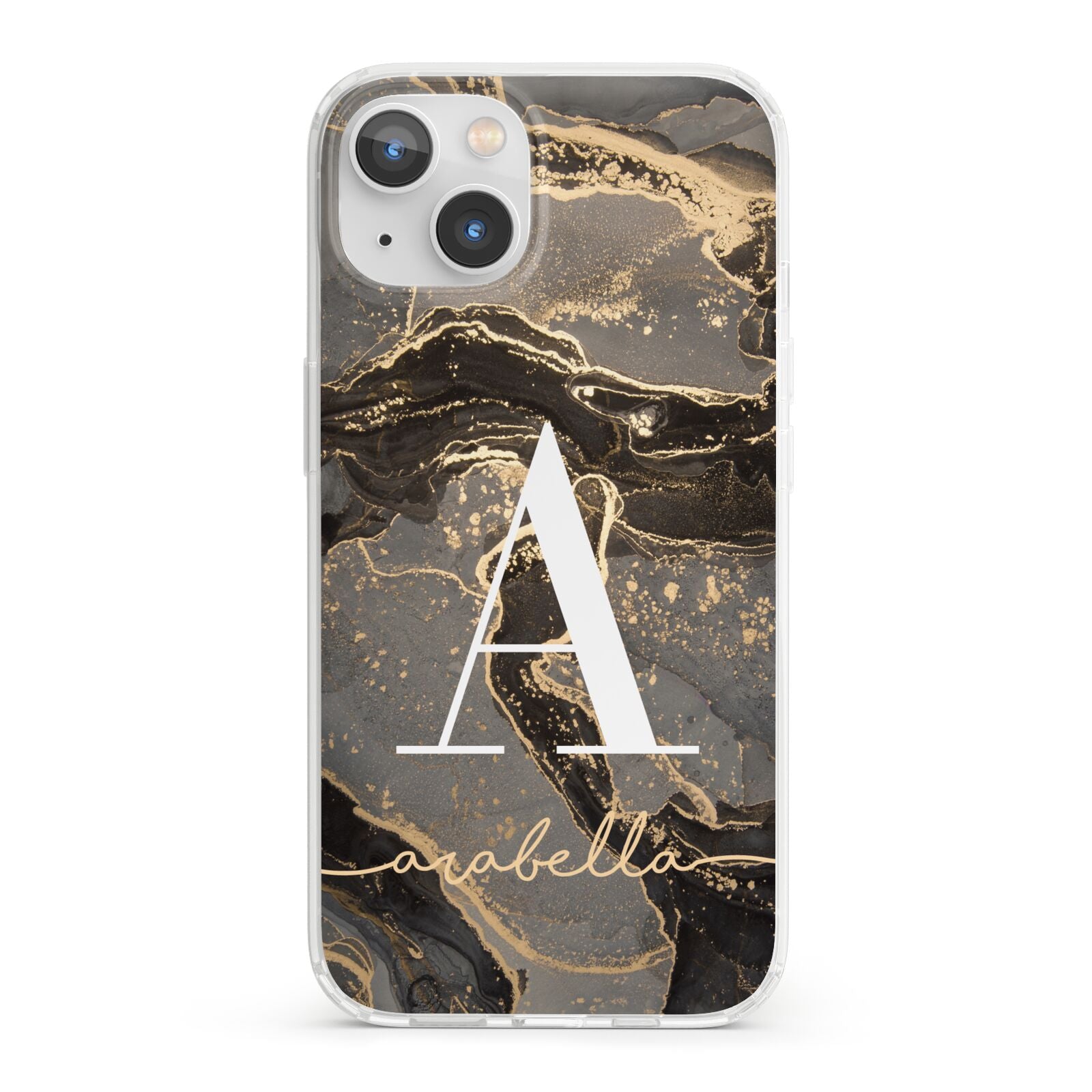 Black and Gold Marble iPhone 13 Clear Bumper Case