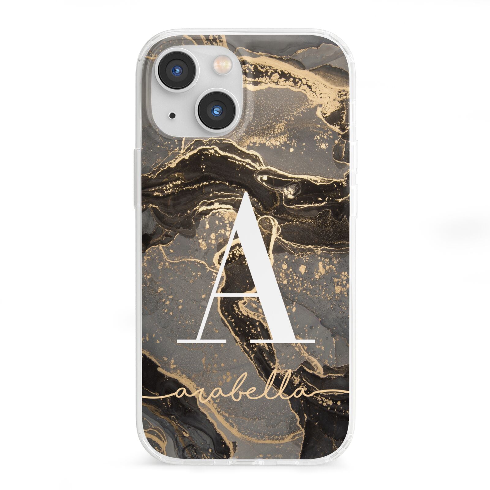Black and Gold Marble iPhone 13 Mini Clear Bumper Case