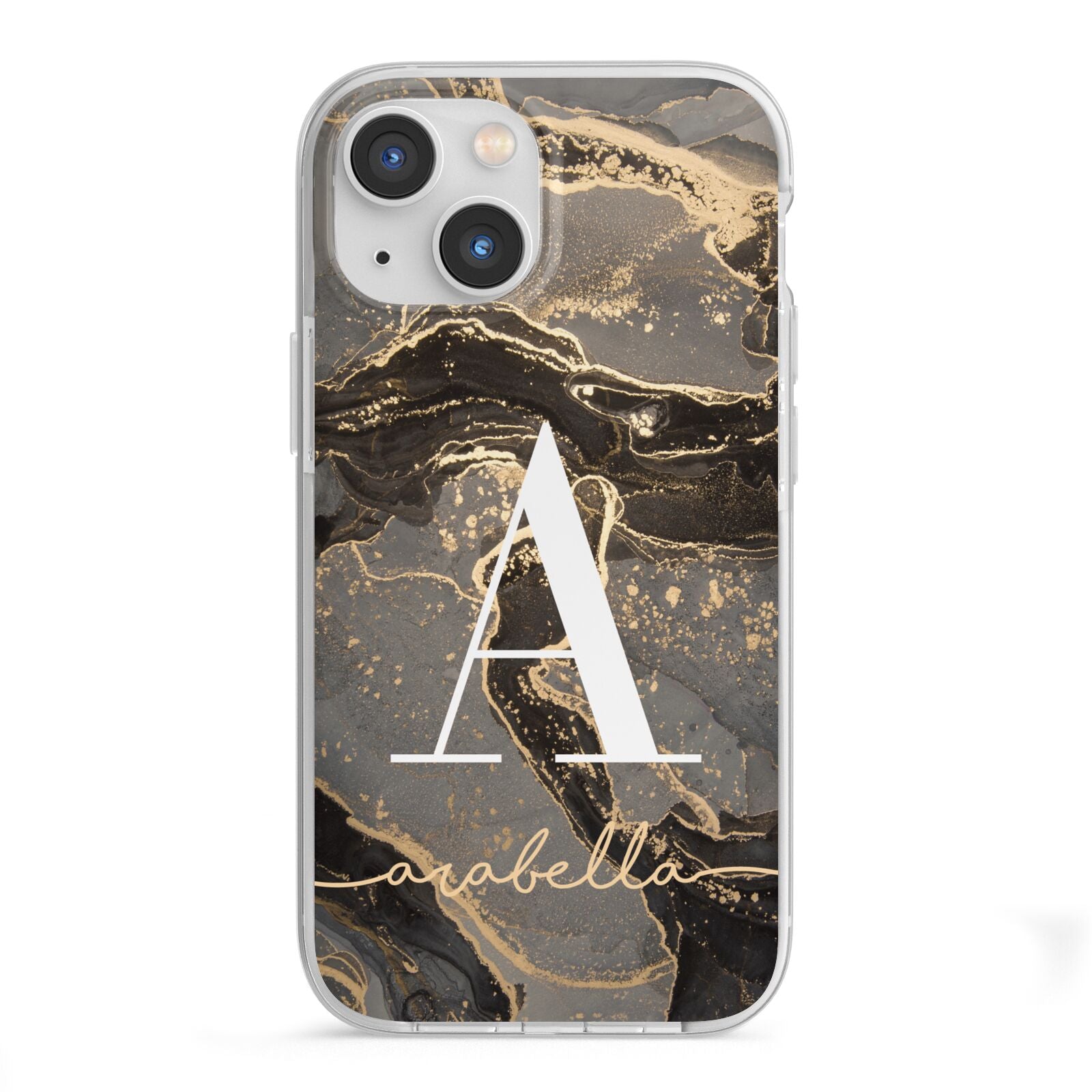 Black and Gold Marble iPhone 13 Mini TPU Impact Case with White Edges