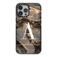Black and Gold Marble iPhone 13 Pro Max Black Impact Case on Silver phone