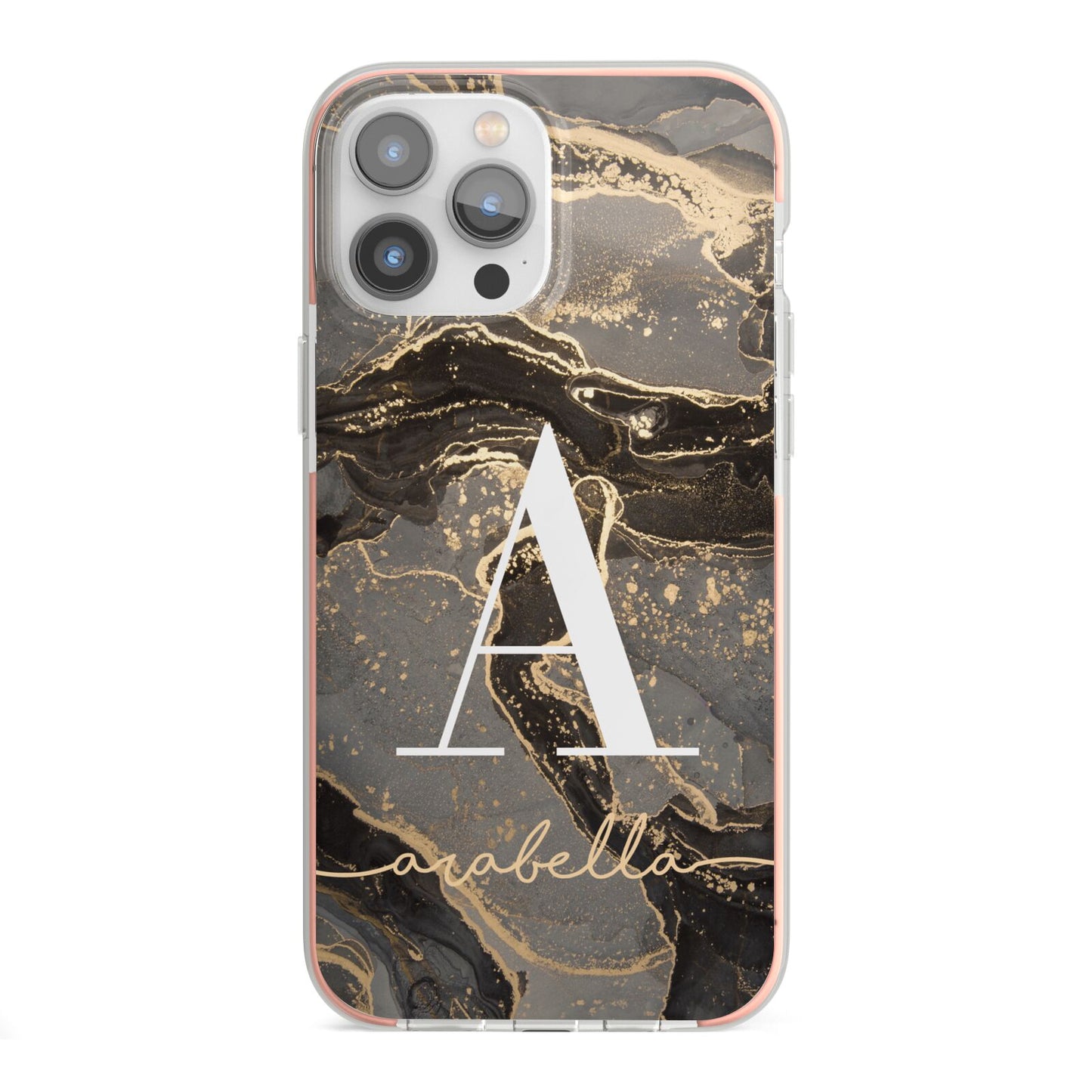 Black and Gold Marble iPhone 13 Pro Max TPU Impact Case with Pink Edges