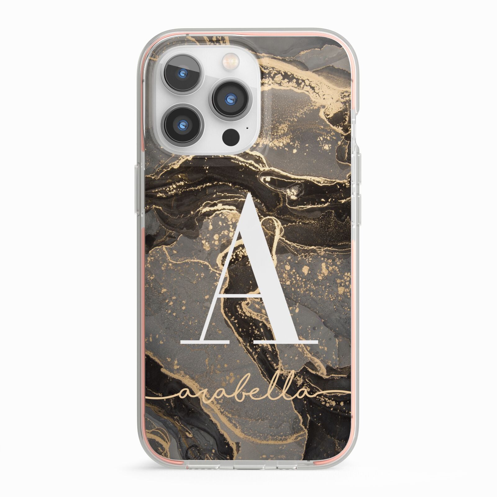 Black and Gold Marble iPhone 13 Pro TPU Impact Case with Pink Edges