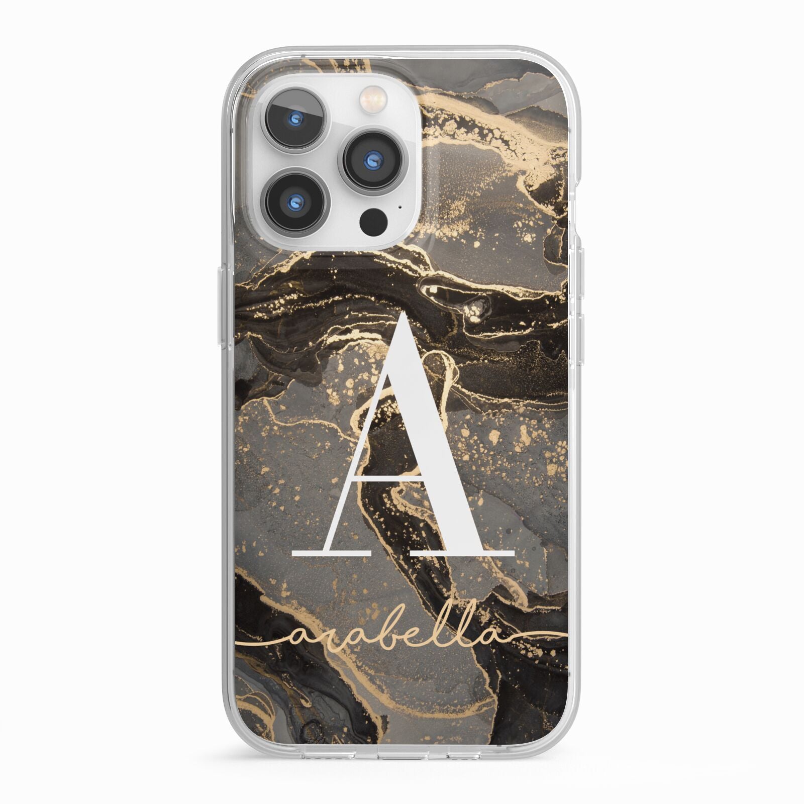 Black and Gold Marble iPhone 13 Pro TPU Impact Case with White Edges