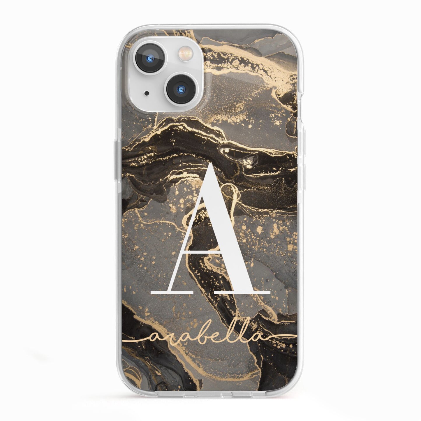 Black and Gold Marble iPhone 13 TPU Impact Case with White Edges