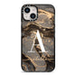 Black and Gold Marble iPhone 14 Black Impact Case on Silver phone