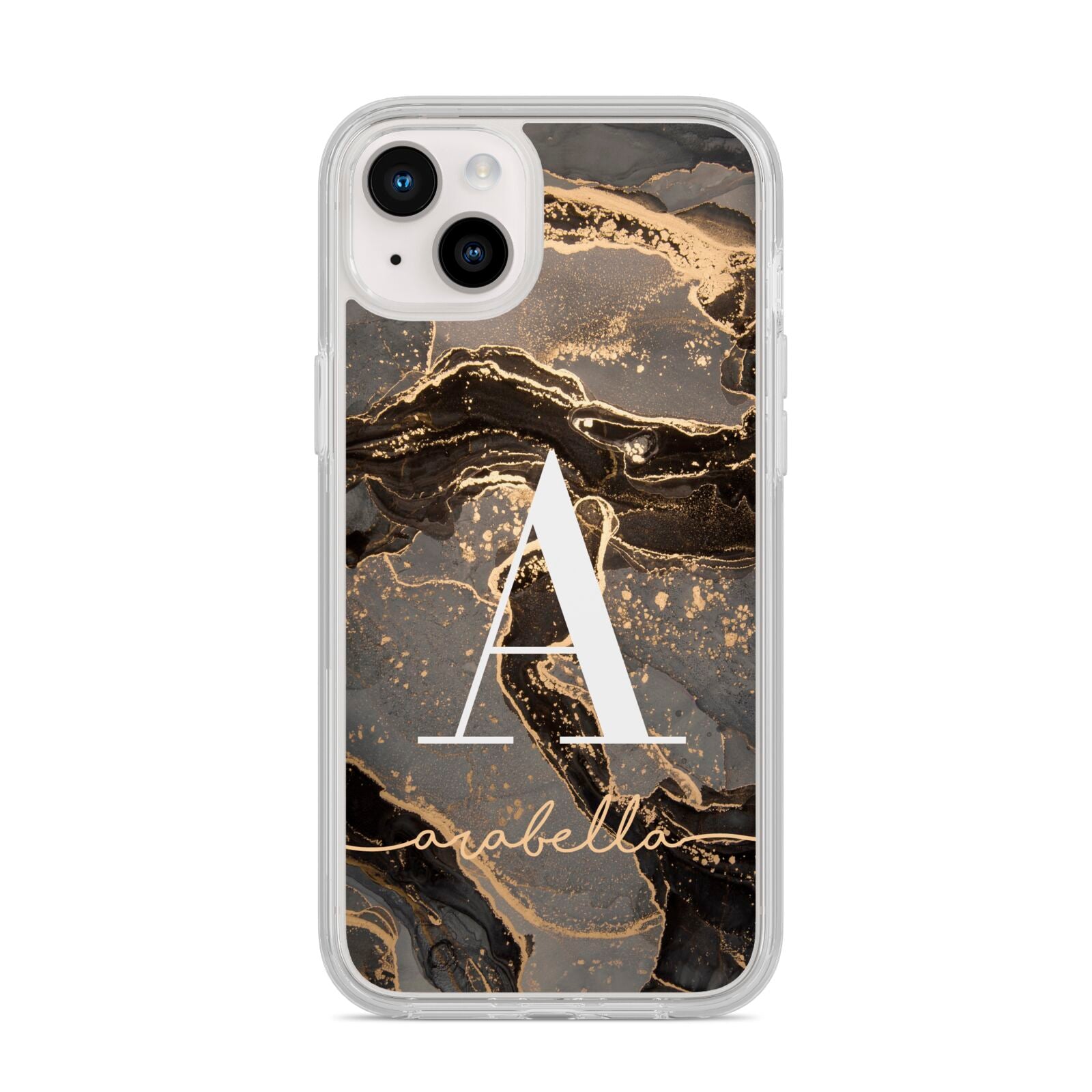 Black and Gold Marble iPhone 14 Plus Clear Tough Case Starlight