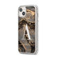 Black and Gold Marble iPhone 14 Plus Glitter Tough Case Starlight Angled Image