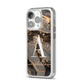 Black and Gold Marble iPhone 14 Pro Clear Tough Case Silver Angled Image