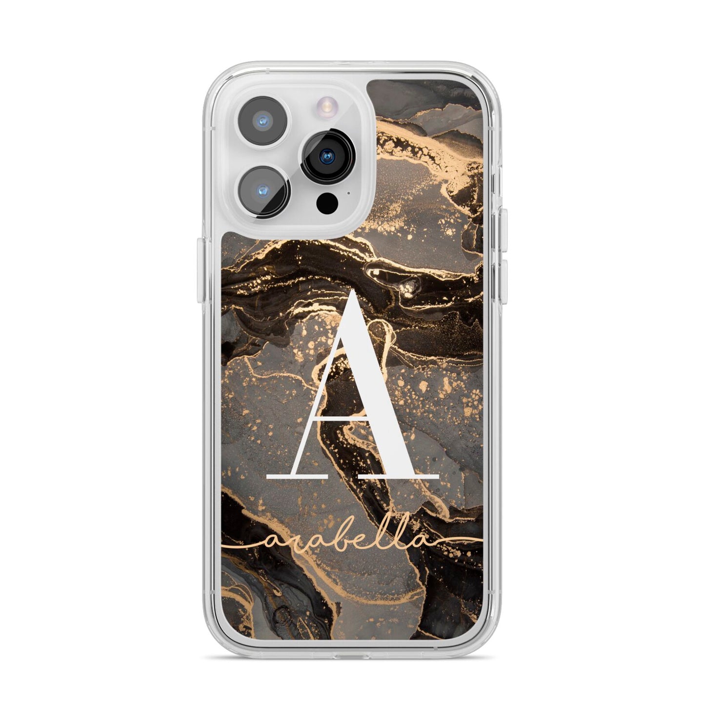 Black and Gold Marble iPhone 14 Pro Max Clear Tough Case Silver