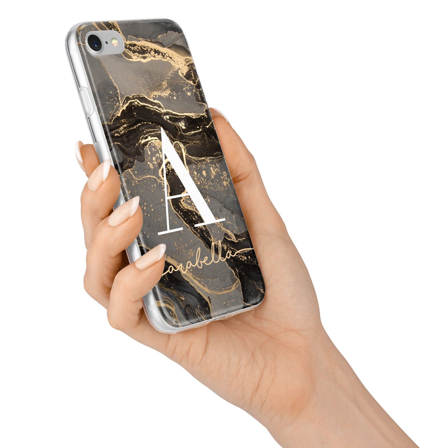 Black and Gold Marble iPhone 7 Bumper Case on Silver iPhone Alternative Image