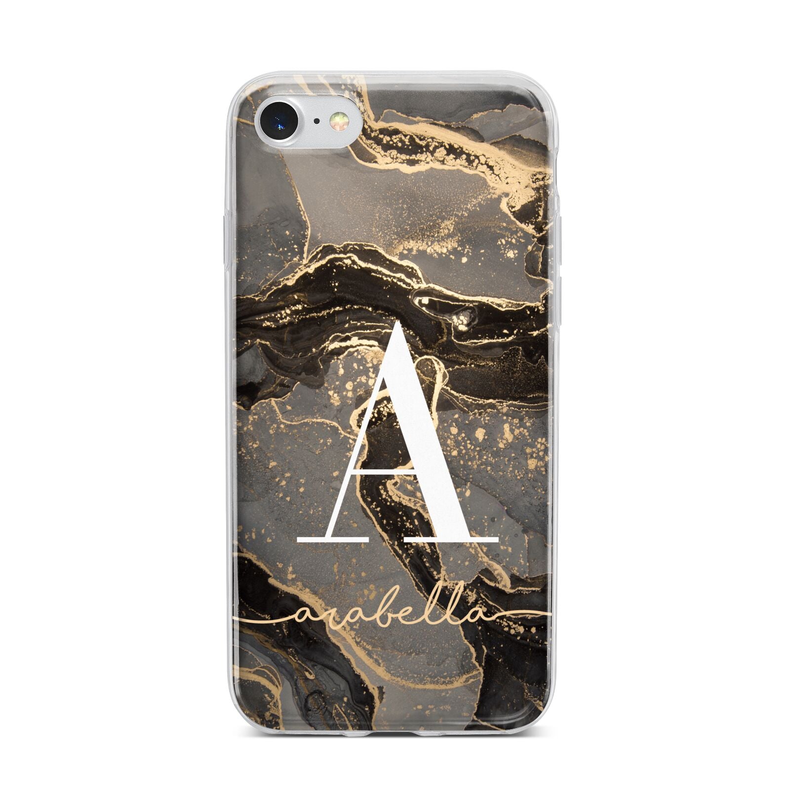 Black and Gold Marble iPhone 7 Bumper Case on Silver iPhone