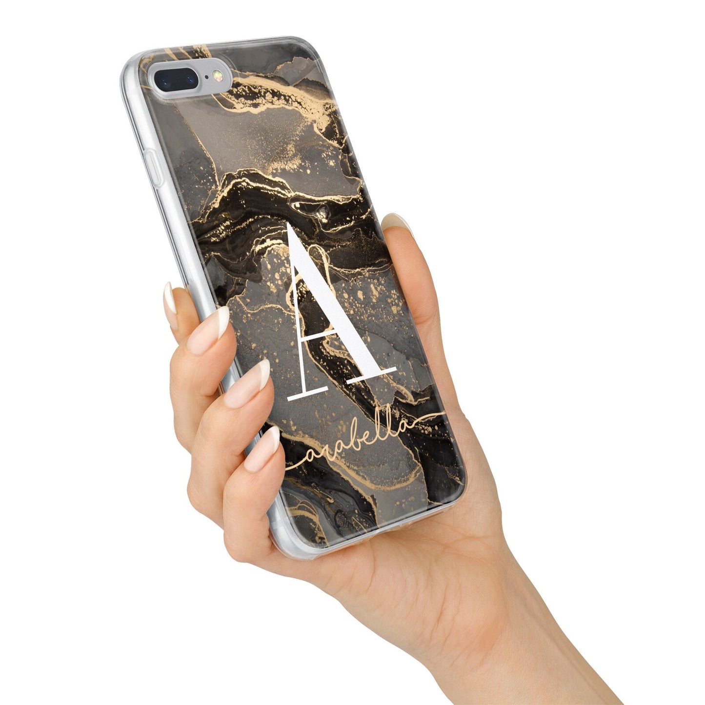 Black and Gold Marble iPhone 7 Plus Bumper Case on Silver iPhone Alternative Image