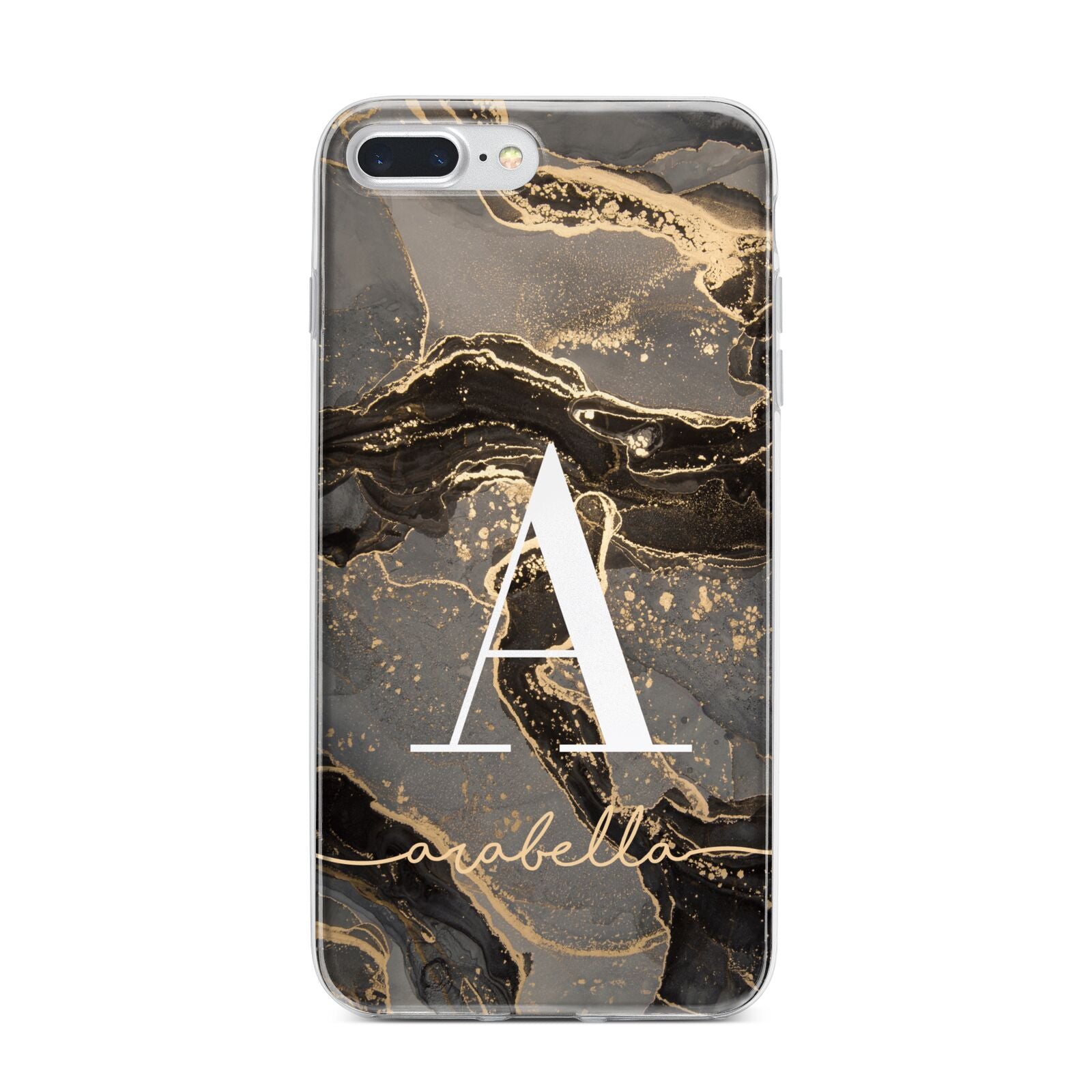 Black and Gold Marble iPhone 7 Plus Bumper Case on Silver iPhone
