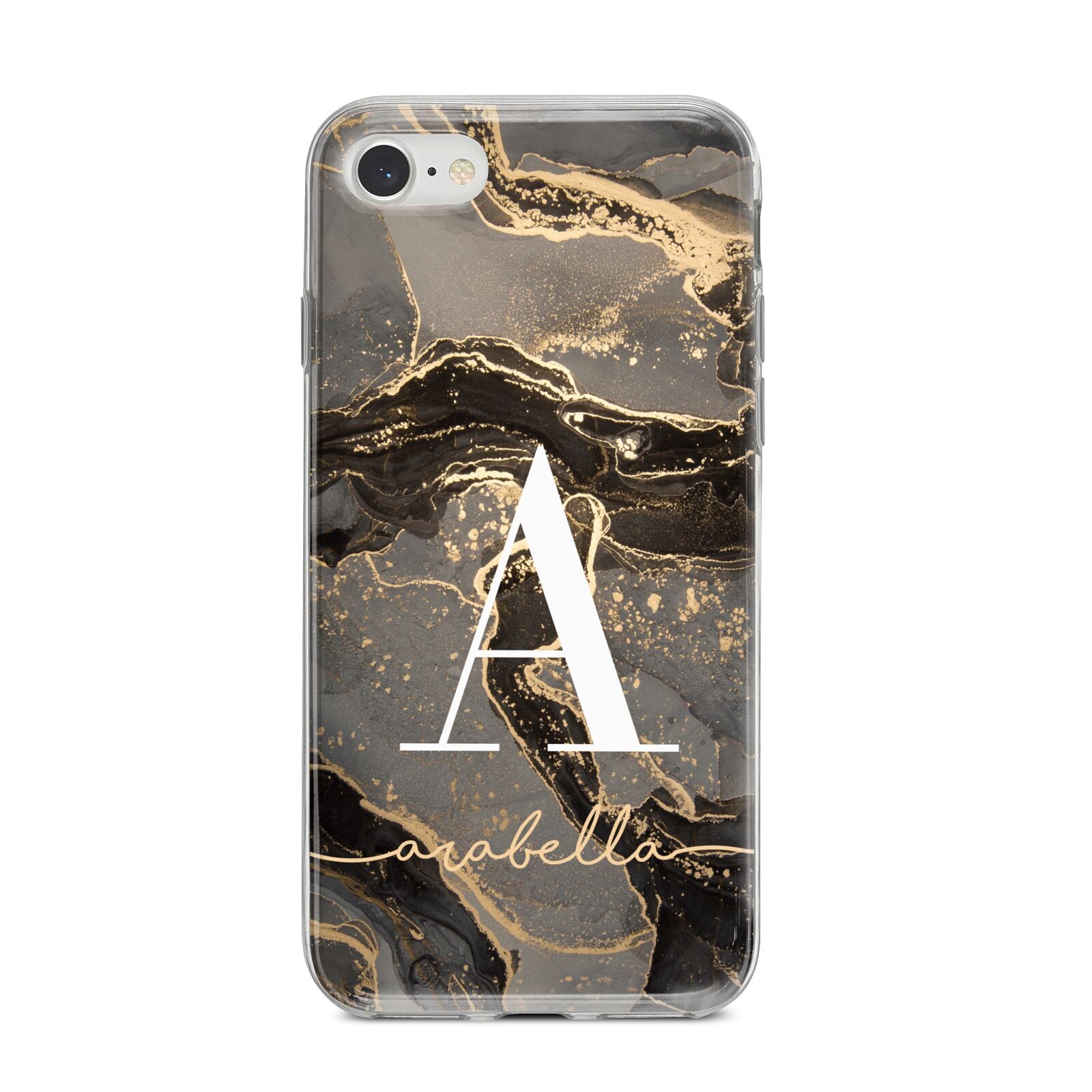 Black and Gold Marble iPhone 8 Bumper Case on Silver iPhone