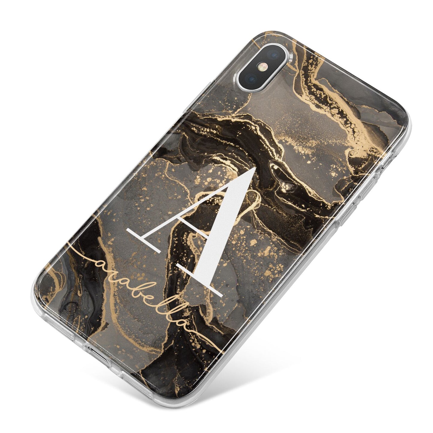 Black and Gold Marble iPhone X Bumper Case on Silver iPhone