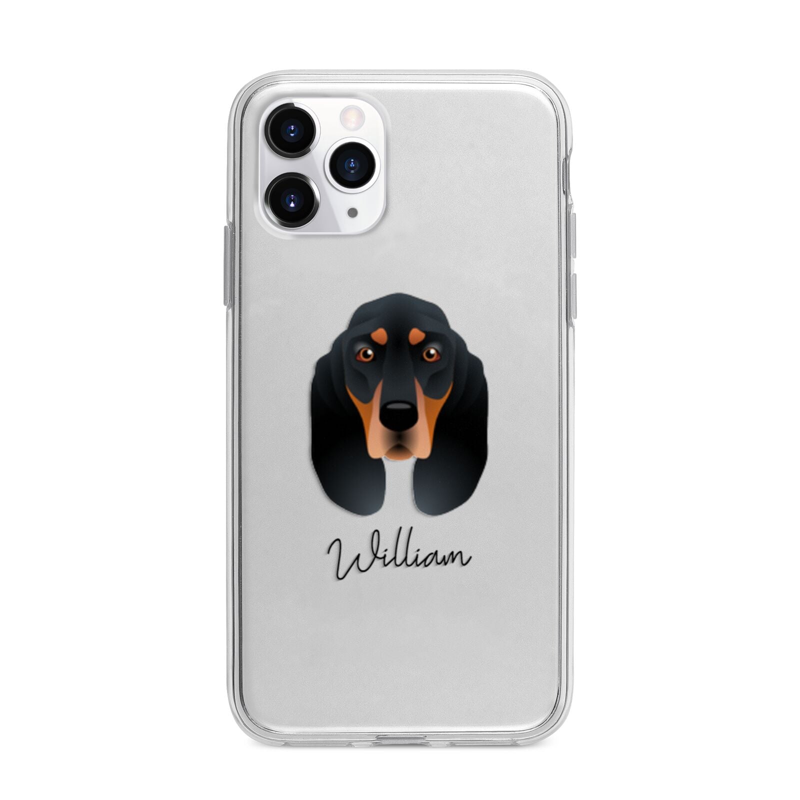 Black and Tan Coonhound Personalised Apple iPhone 11 Pro in Silver with Bumper Case