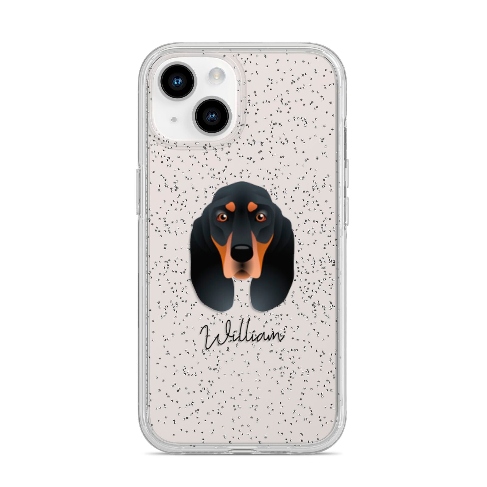 Black and Tan Coonhound Personalised iPhone 14 Glitter Tough Case Starlight