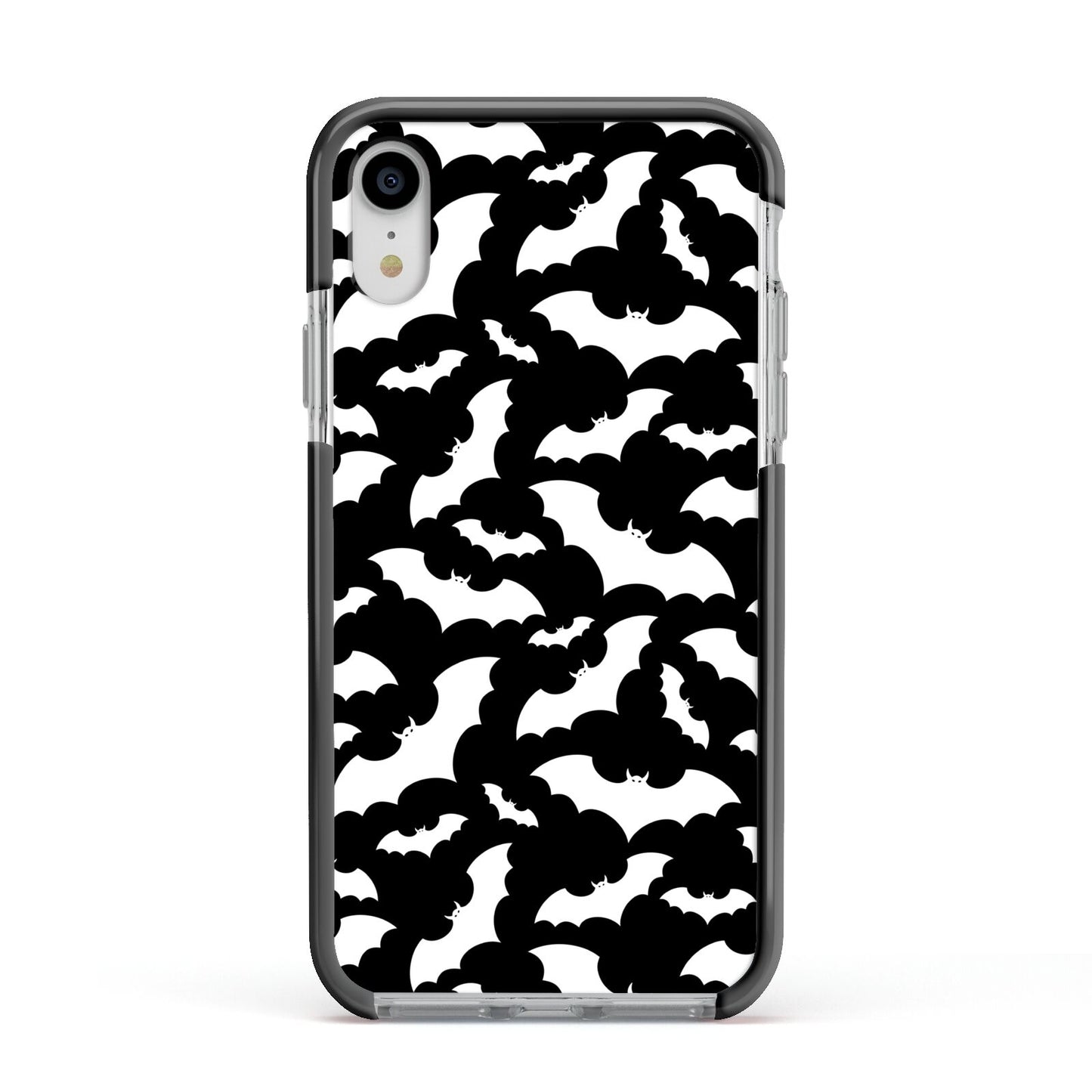 Black and White Bats Apple iPhone XR Impact Case Black Edge on Silver Phone