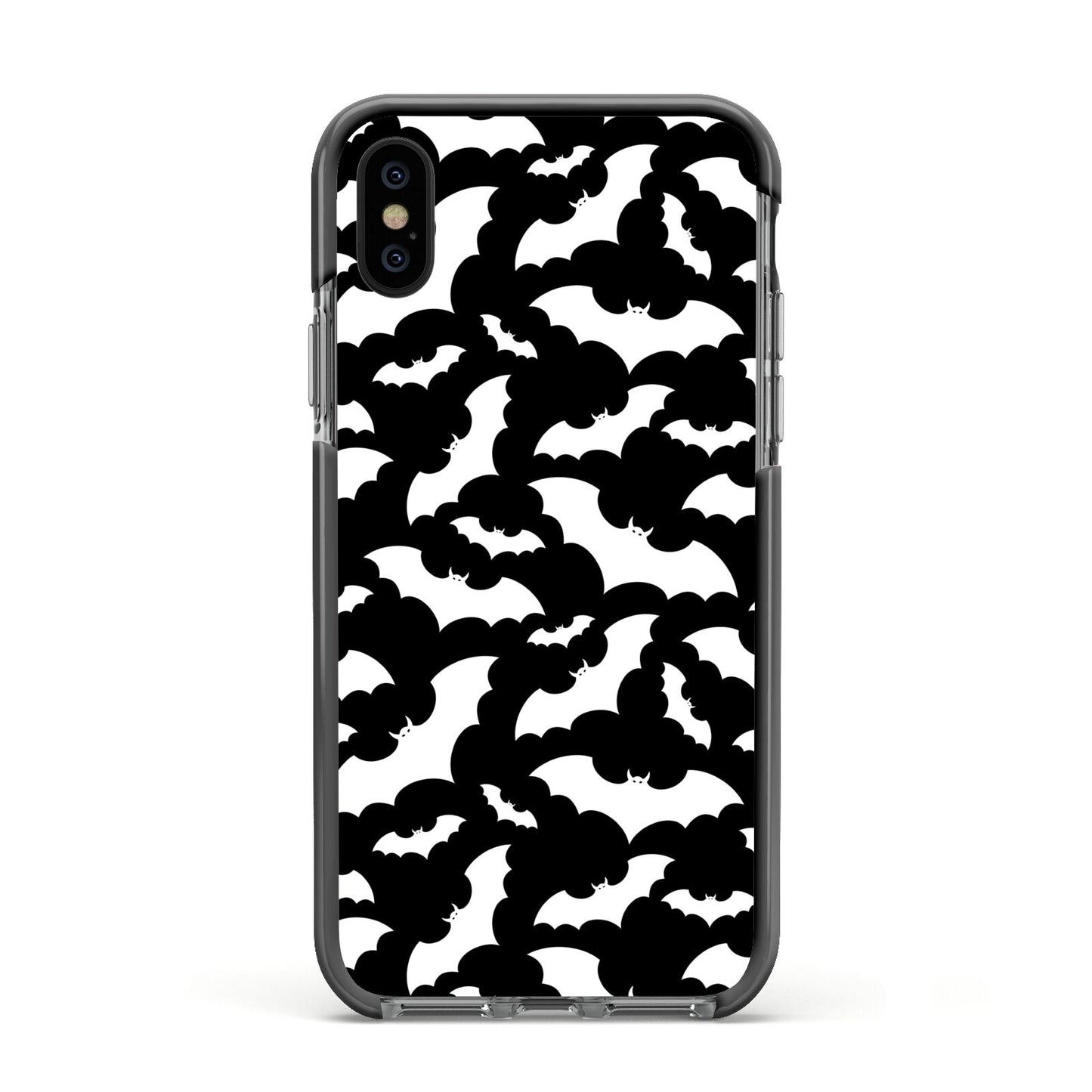 Black and White Bats Apple iPhone Xs Impact Case Black Edge on Black Phone