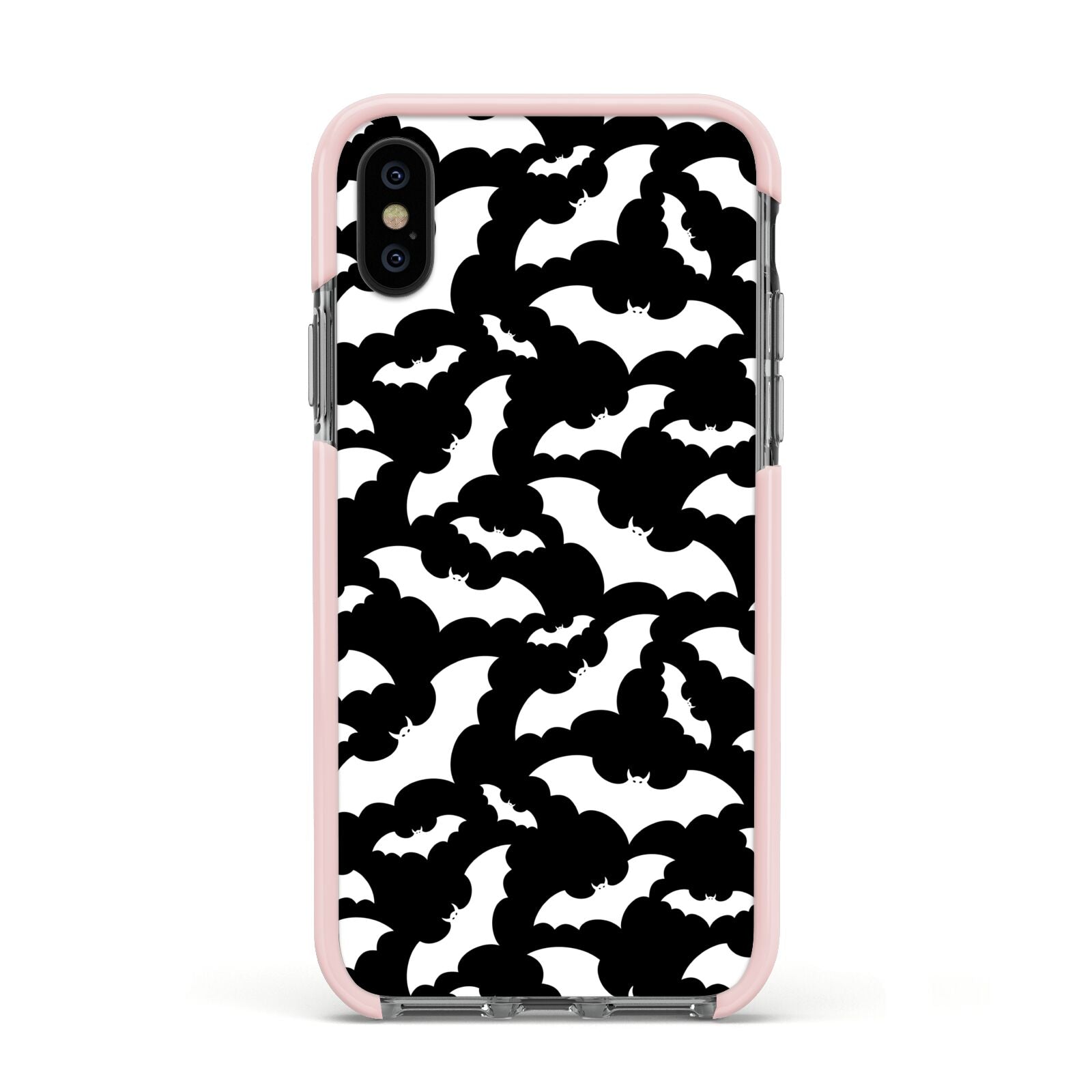 Black and White Bats Apple iPhone Xs Impact Case Pink Edge on Black Phone