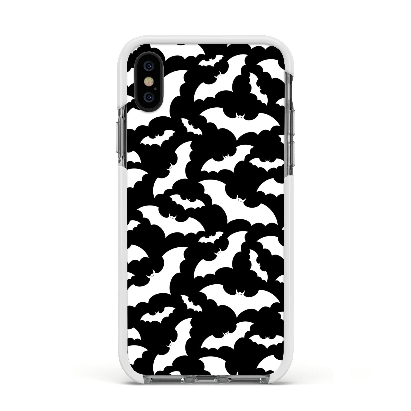 Black and White Bats Apple iPhone Xs Impact Case White Edge on Black Phone