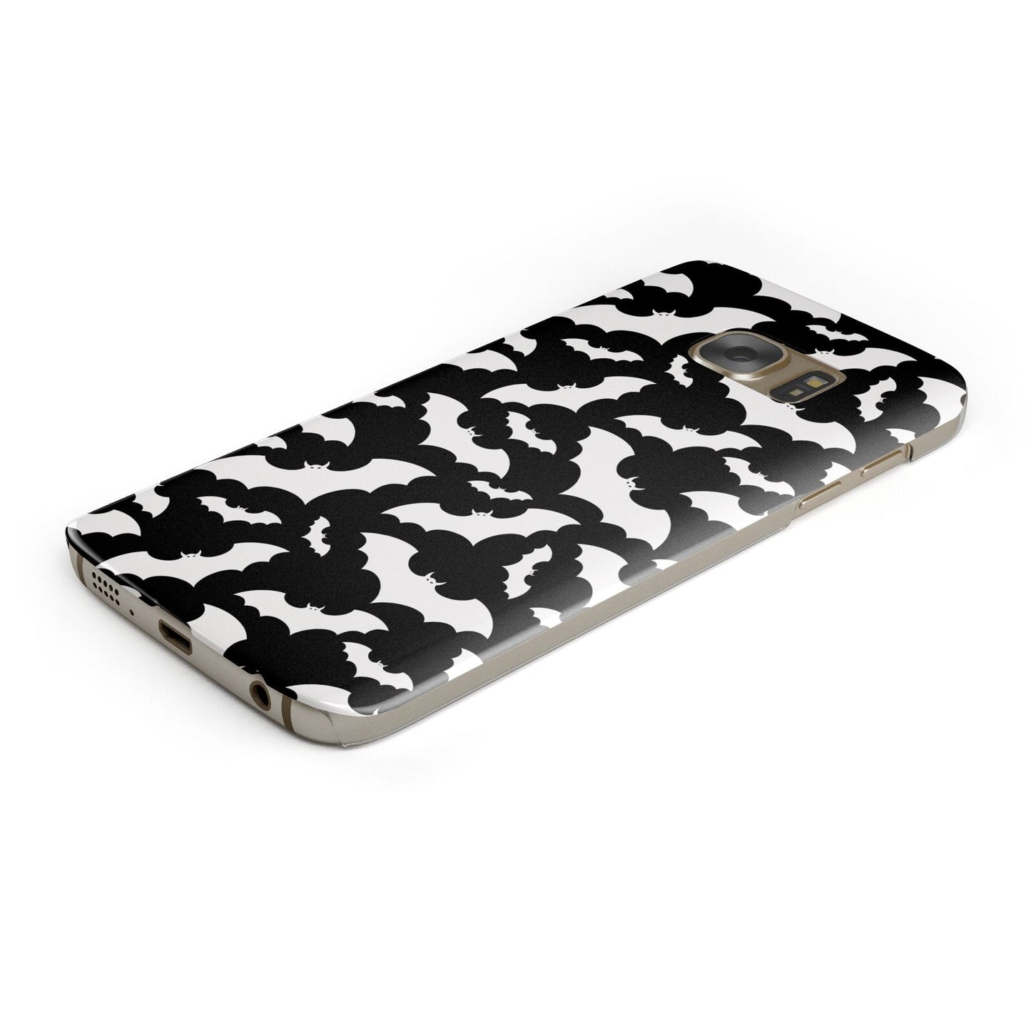 Black and White Bats Protective Samsung Galaxy Case Angled Image