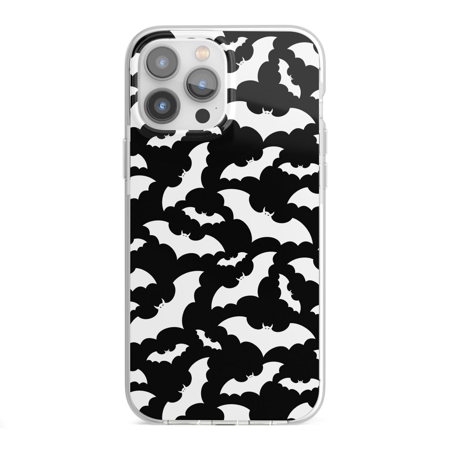 Black and White Bats iPhone 13 Pro Max TPU Impact Case with White Edges