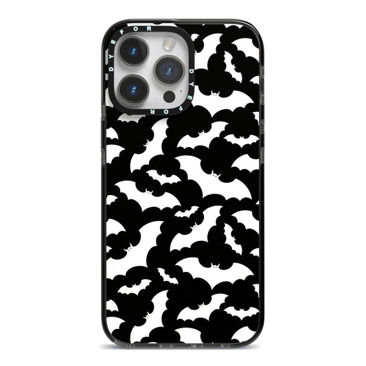 Black and White Bats iPhone 14 Pro Max Black Impact Case on Silver phone