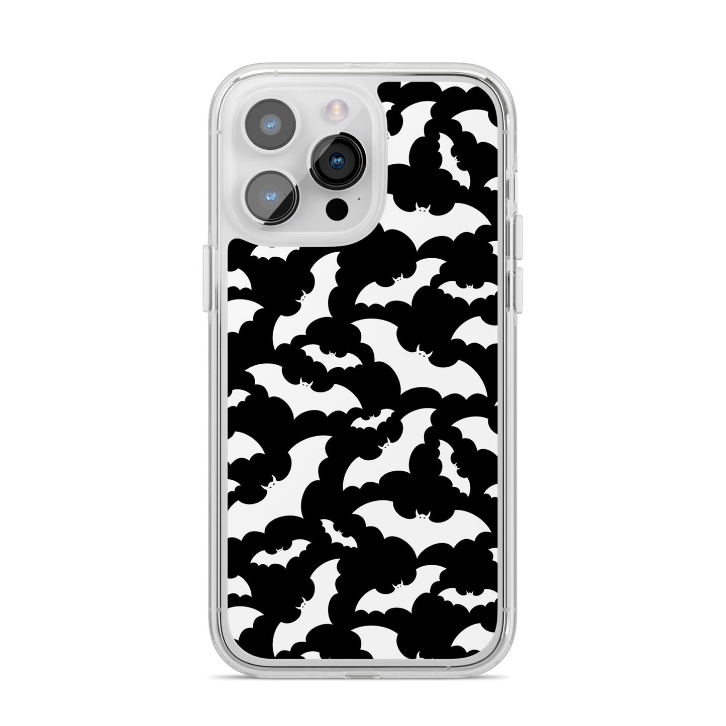 Black and White Bats iPhone 14 Pro Max Clear Tough Case Silver