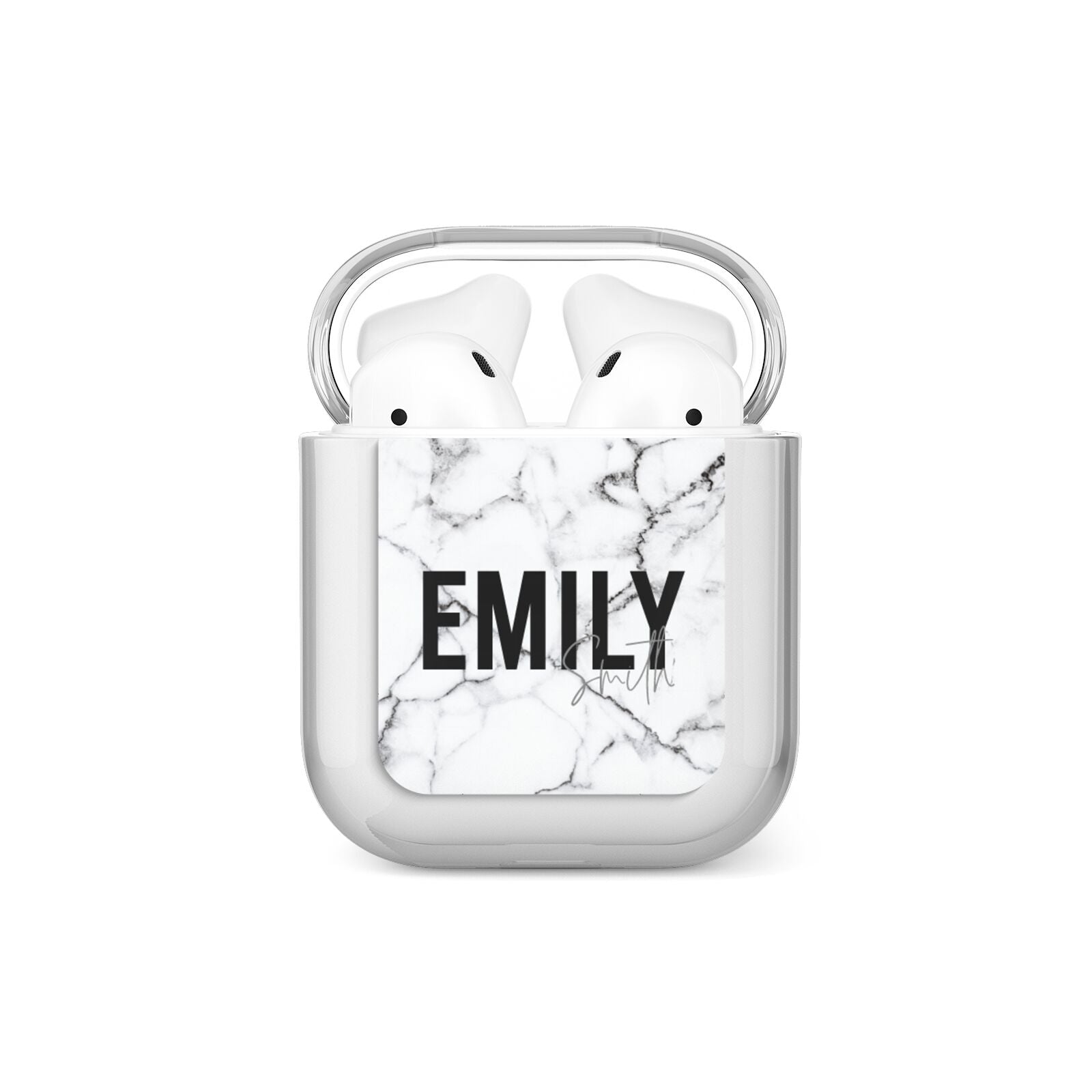 Black and White Personalised Marble Block Text AirPods Case