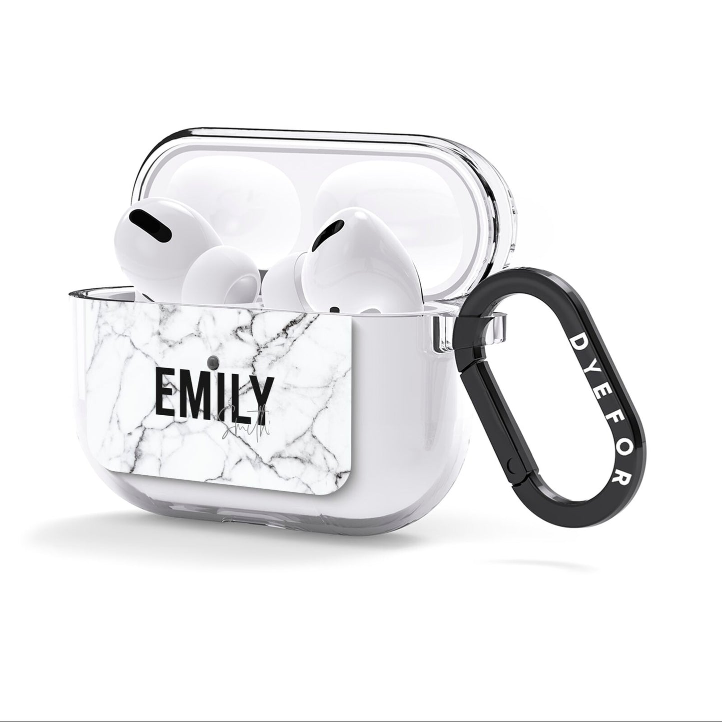 Black and White Personalised Marble Block Text AirPods Clear Case 3rd Gen Side Image