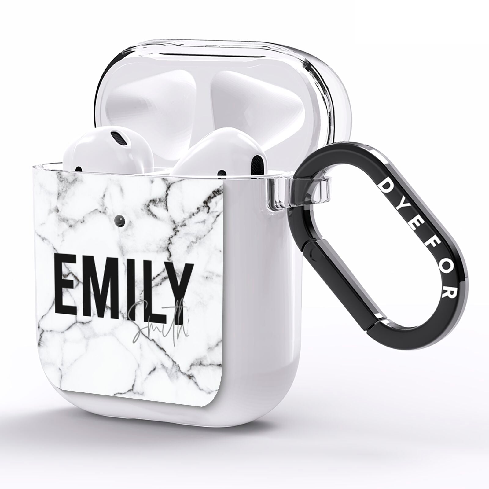 Black and White Personalised Marble Block Text AirPods Clear Case Side Image