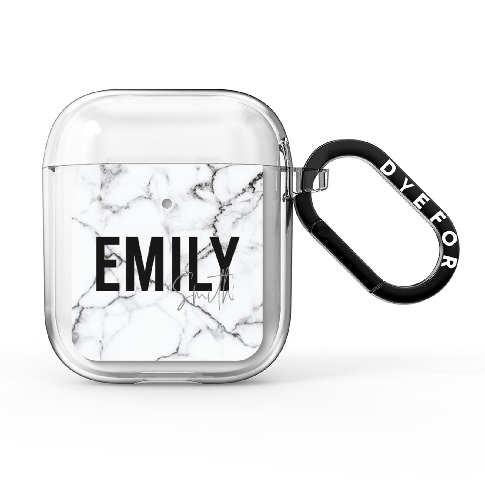 Black and White Personalised Marble Block Text AirPods Clear Case