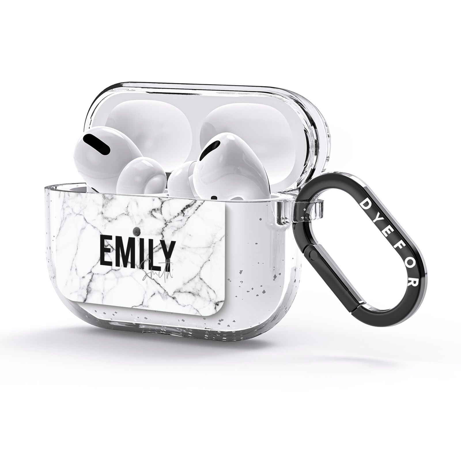 Black and White Personalised Marble Block Text AirPods Glitter Case 3rd Gen Side Image