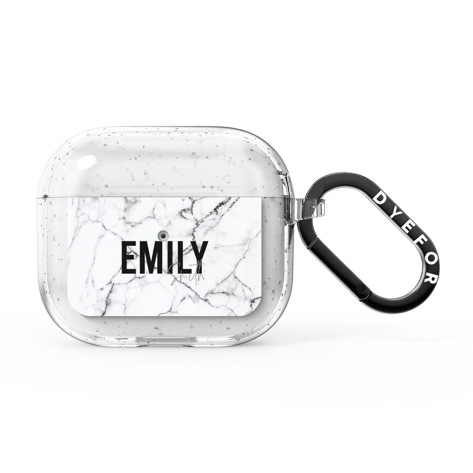 Black and White Personalised Marble Block Text AirPods Glitter Case 3rd Gen