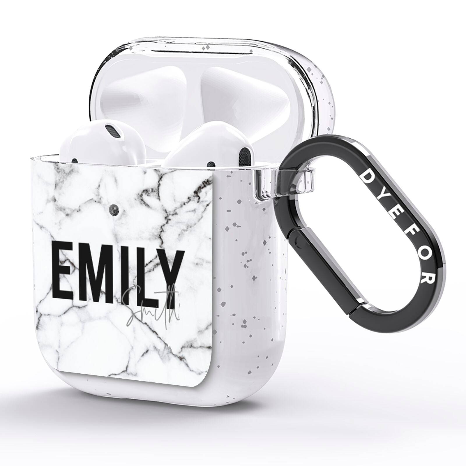 Black and White Personalised Marble Block Text AirPods Glitter Case Side Image