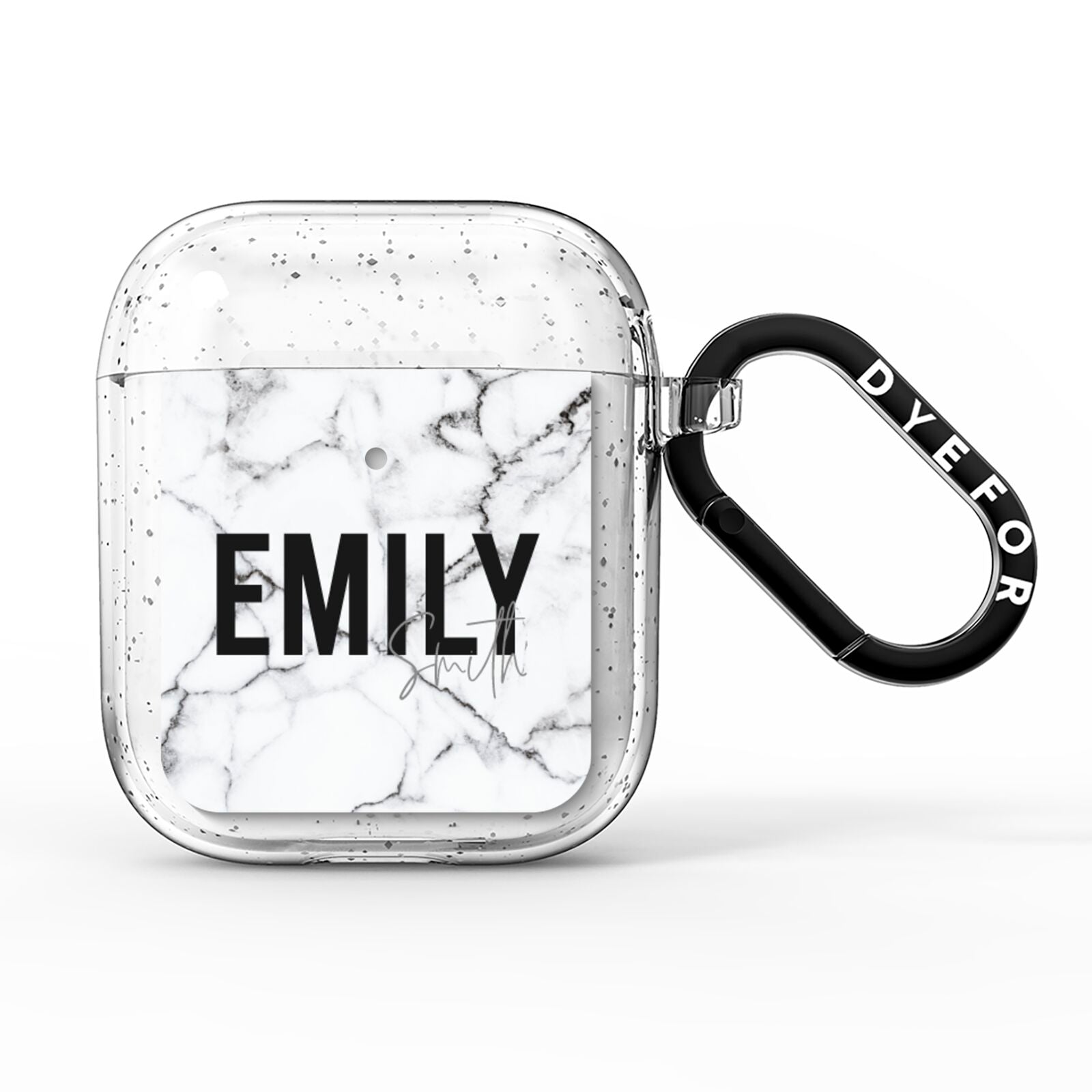 Black and White Personalised Marble Block Text AirPods Glitter Case