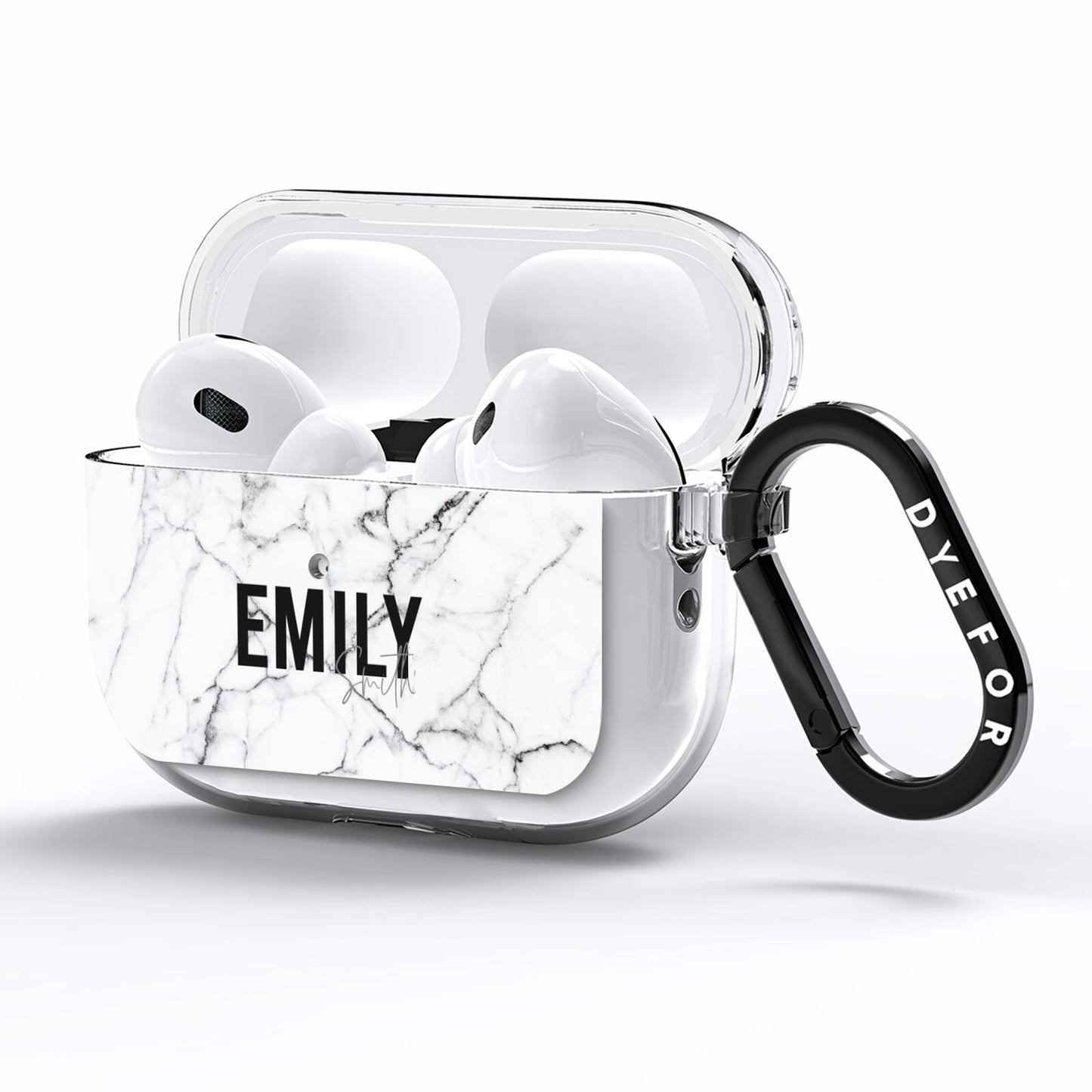 Black and White Personalised Marble Block Text AirPods Pro Clear Case Side Image