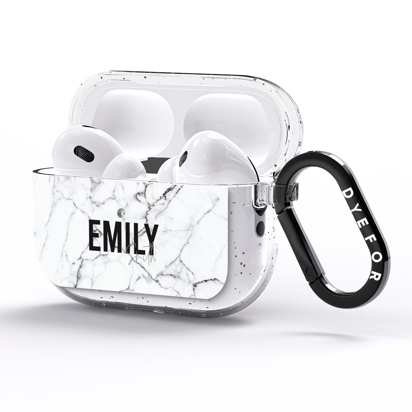 Black and White Personalised Marble Block Text AirPods Pro Glitter Case Side Image