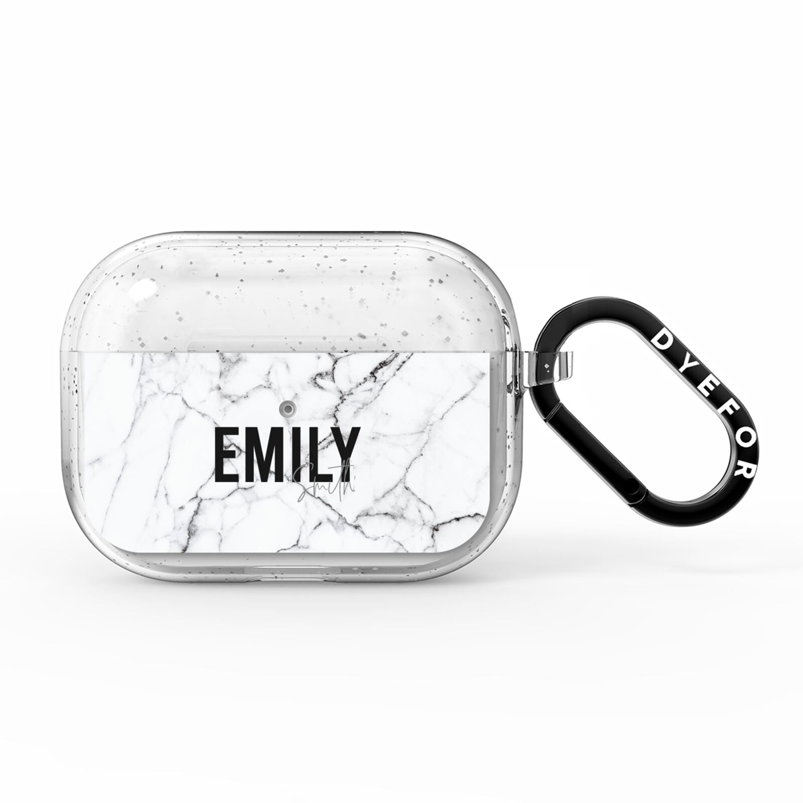 Black and White Personalised Marble Block Text AirPods Pro Glitter Case