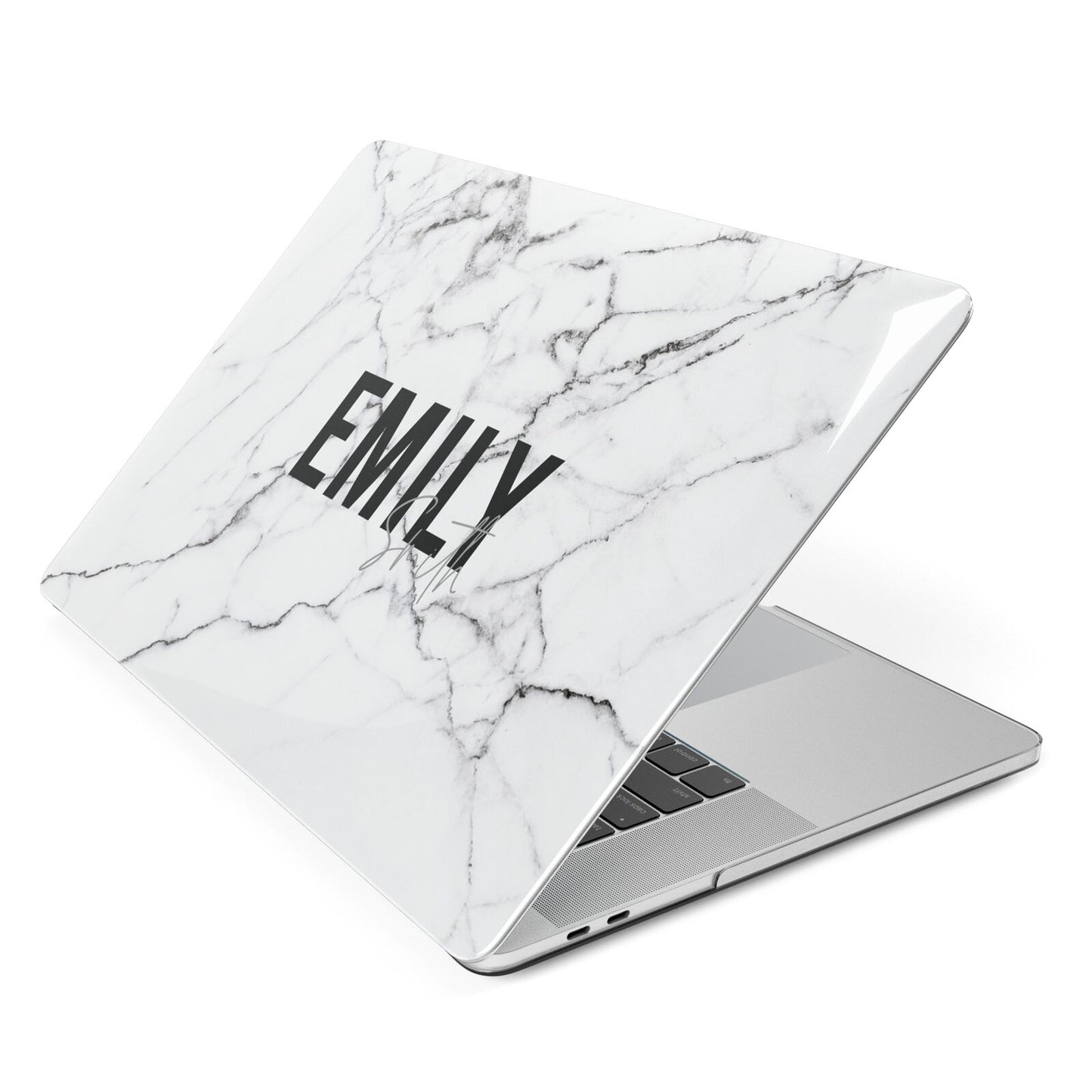 Black and White Personalised Marble Block Text Apple MacBook Case Side View